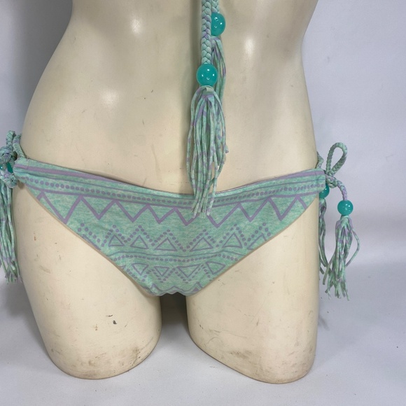Victoria Secret Womens Reversible Bikini Small Mint Purple Tie Tassels Aztec - Picture 4 of 16